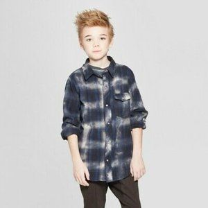 Art Class Blue Dyed Plaid Flannel Button Down Long Sleeve Shirt